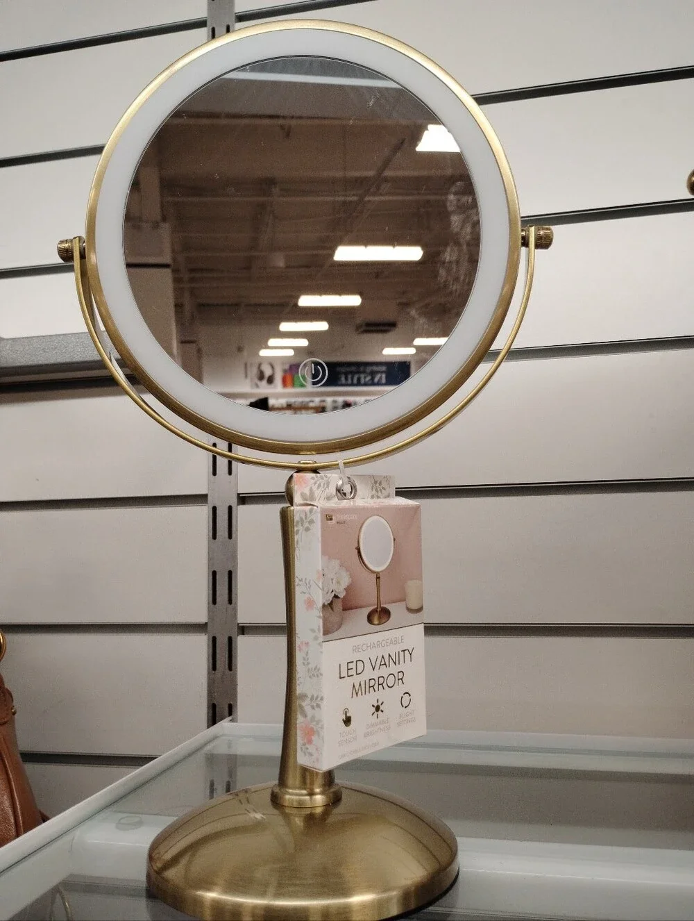 New LED Vanity Mirror in Brushed Gold - Rechargeable Vanity Mirror